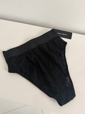 Dolce & Gabbana Black Logo Lace High-Cut Briefs